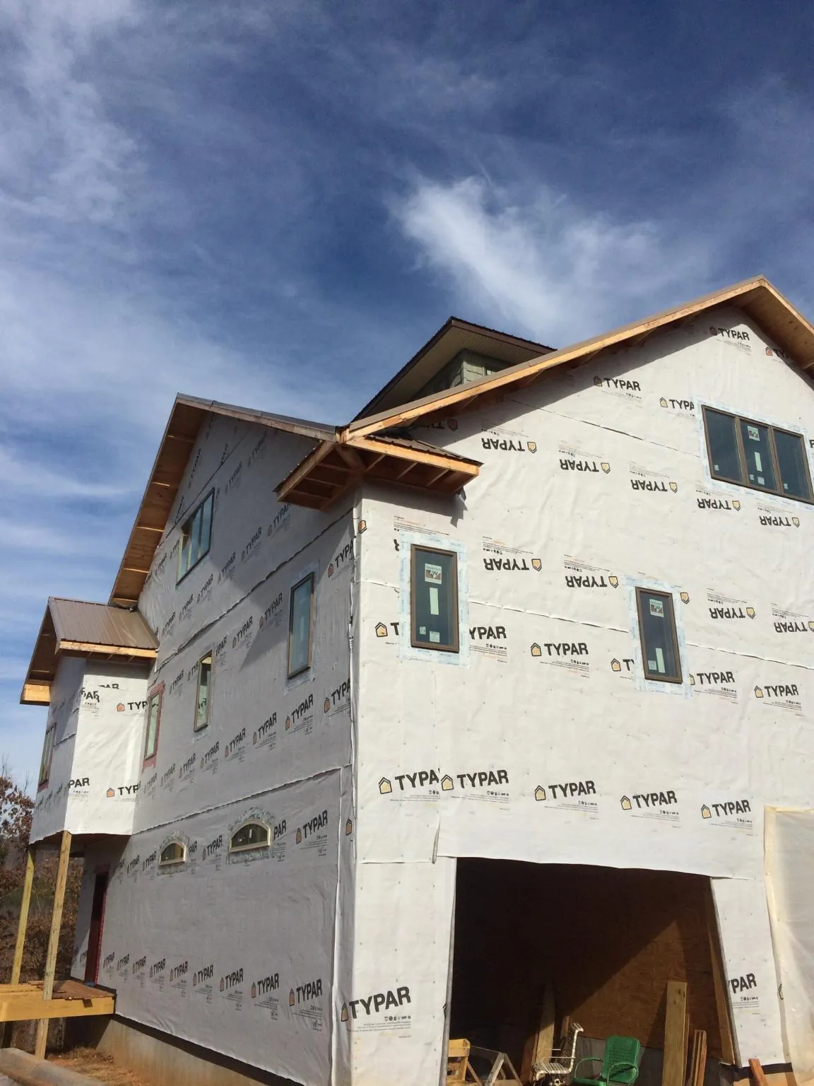 Stick built house wrapped in Typar with new roof framing and dormers in Jessup